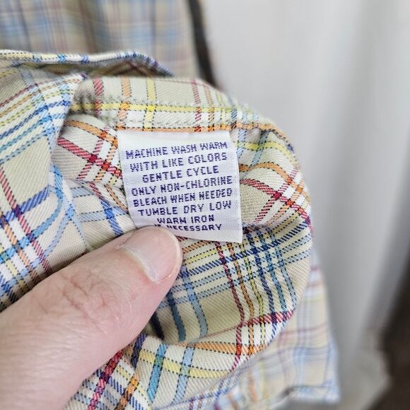 Alan Flusser Tan Plaid Long Sleeve Button Down Shirt Size Large - Picture 7 of 9